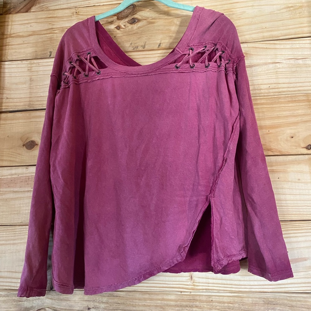 We The Free Faded Pink Raw Trim With Criss Cross Shoulder Top Sz S